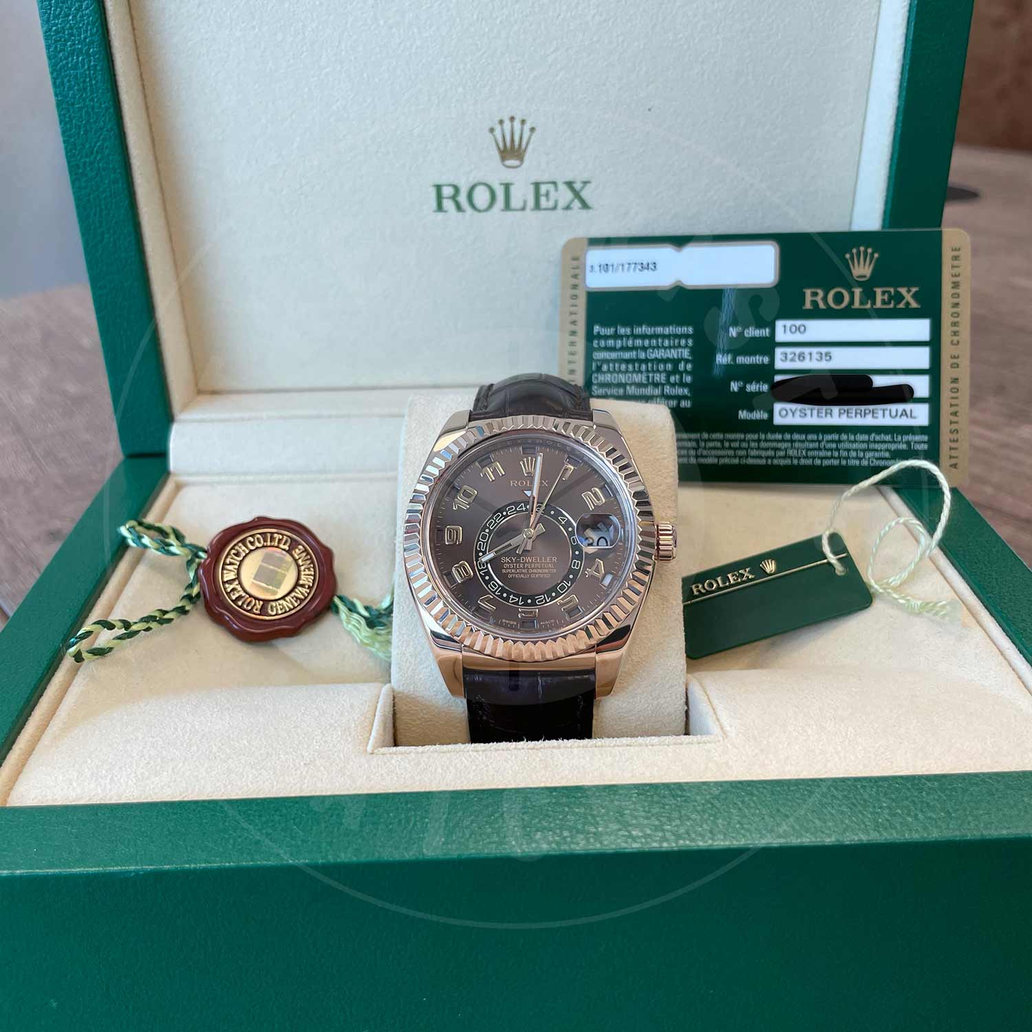 Rolex Sky-Dweller 326135 18ct Everose Gold Chocolate Sunray Arabic