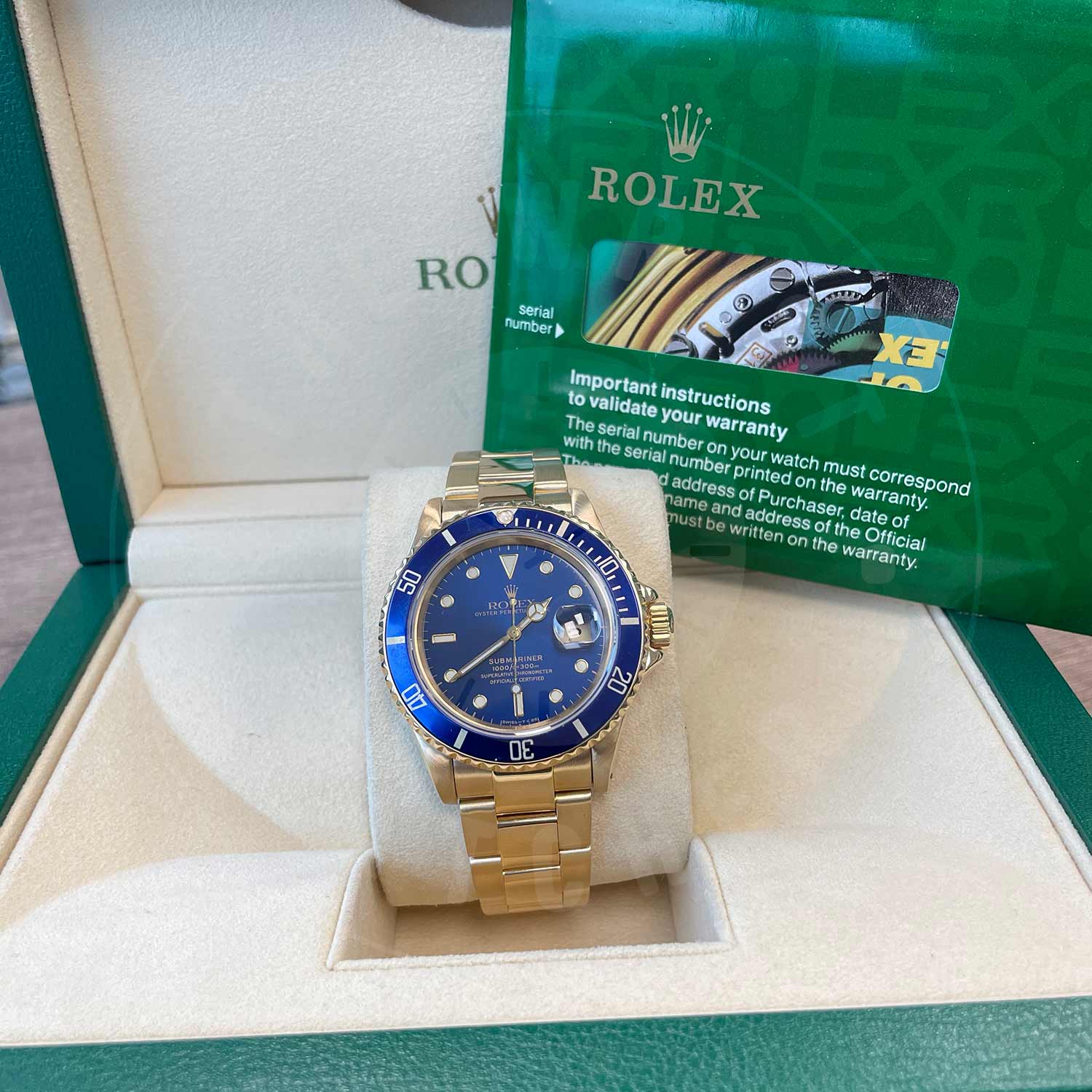 Rolex Submariner 16618 18 ct Yellow Gold Blue Index Dial