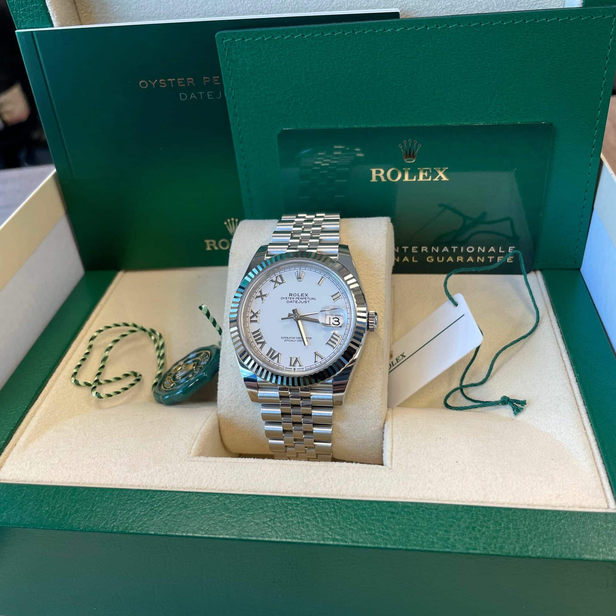 Rolex 126334 Datejust 41 Stainless Steel & 18K White Gold White Roman Dial Jubilee Bracelet New 2021 Box/Papers