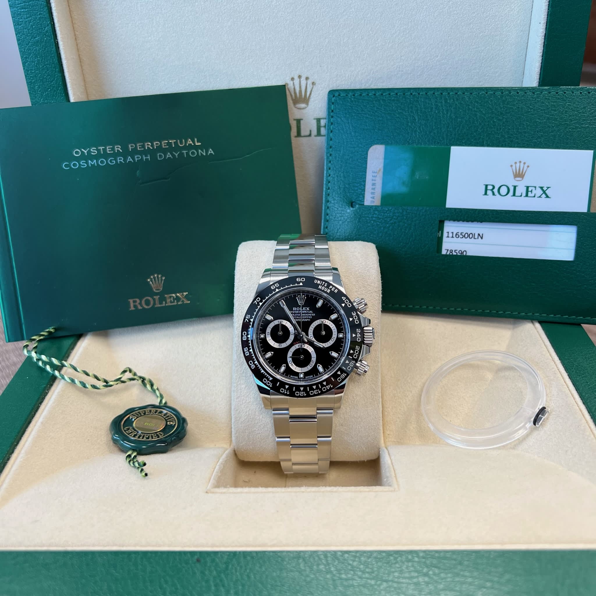 Rolex 116500LN Daytona Stainless Steel Black Dial/Bezel Oyster Bracelet Like New 2020 Box/Papers