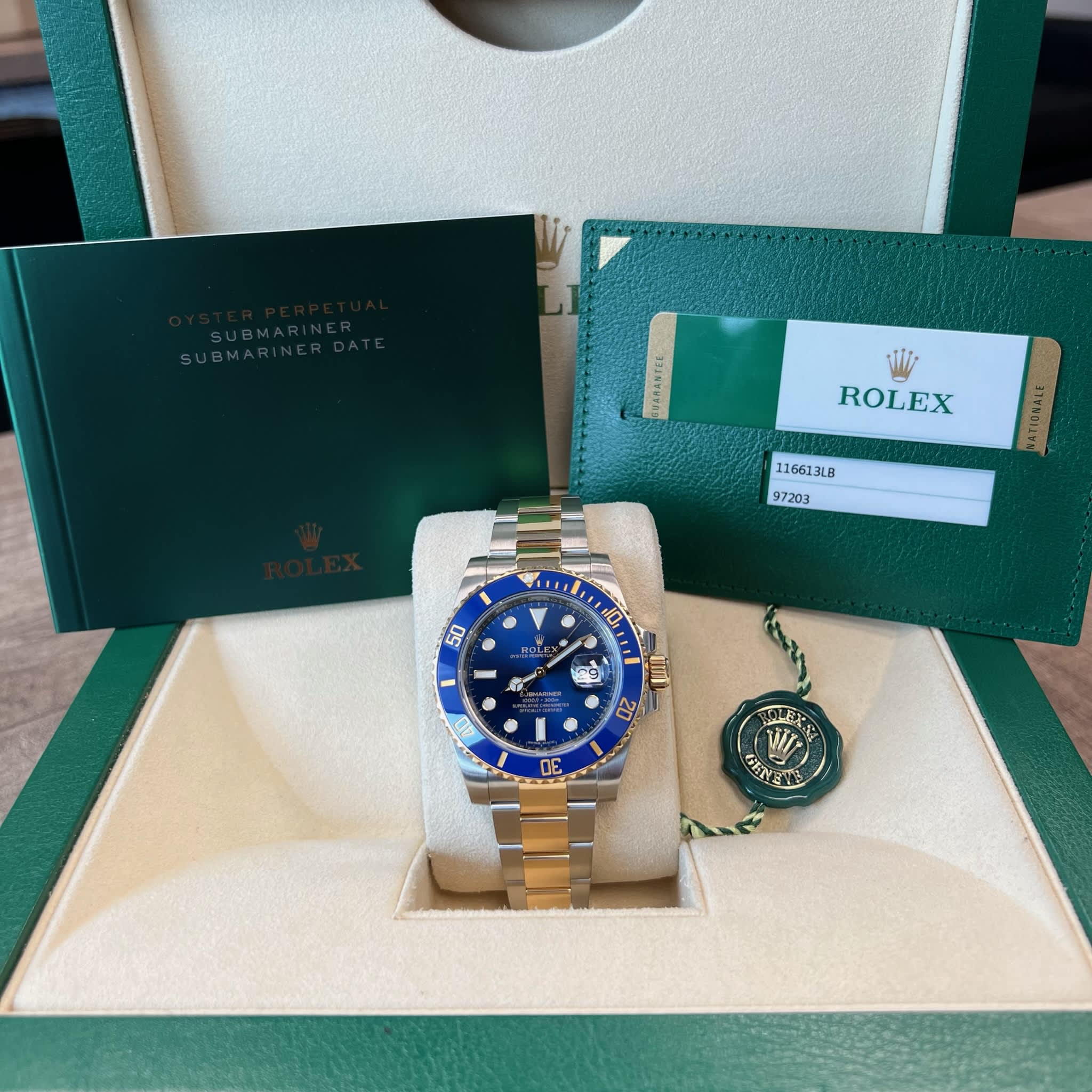 Rolex 116613LB Submariner Date Stainless Steel & 18K Yellow Gold Blue Dial Oyster Bracelet Like New 2019 Box/Papers