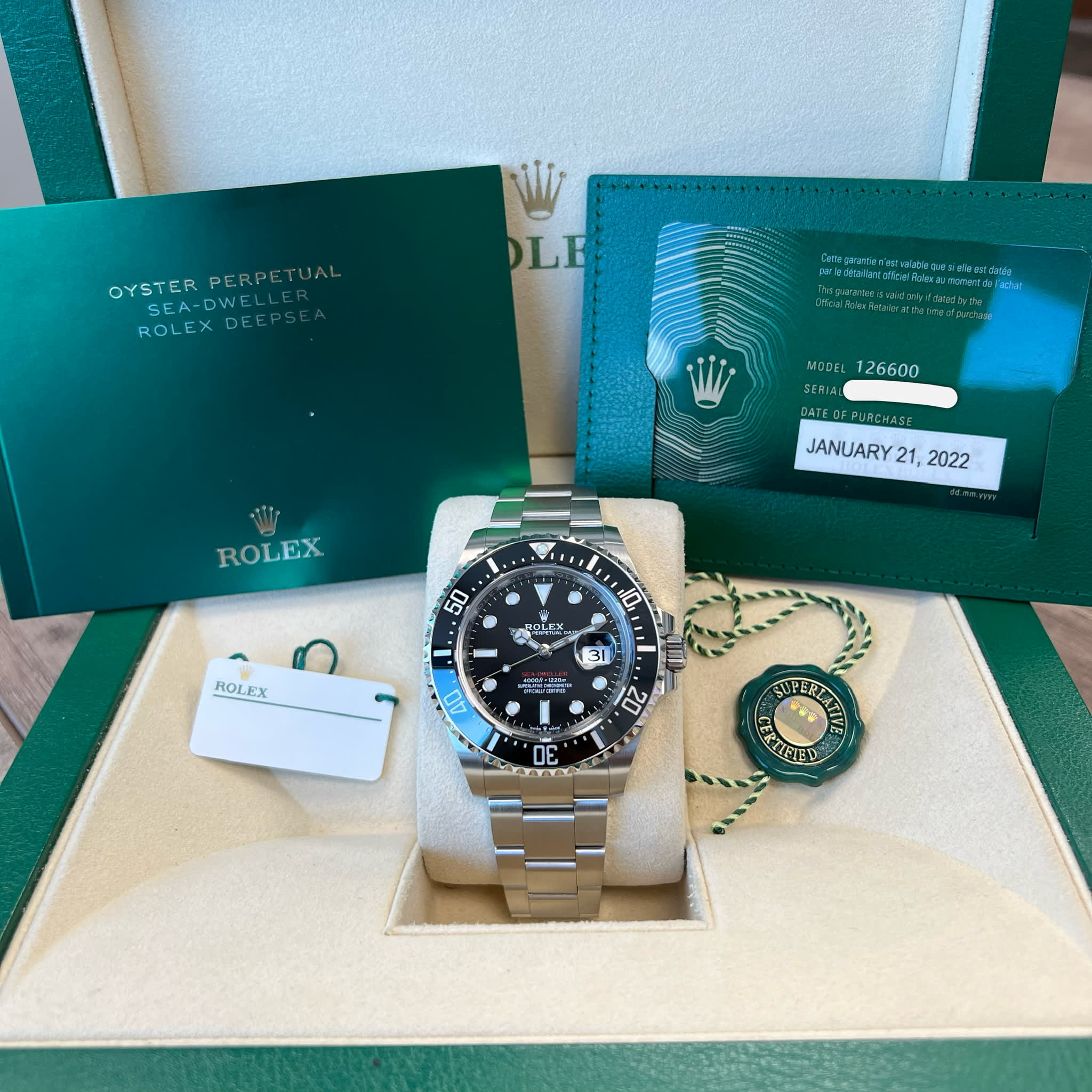 Rolex 126600 Seadweller 43mm Stainless Steel Black Dial/Bezel Oyster Bracelet 50th Anniversary Like New 2022 Box/Papers