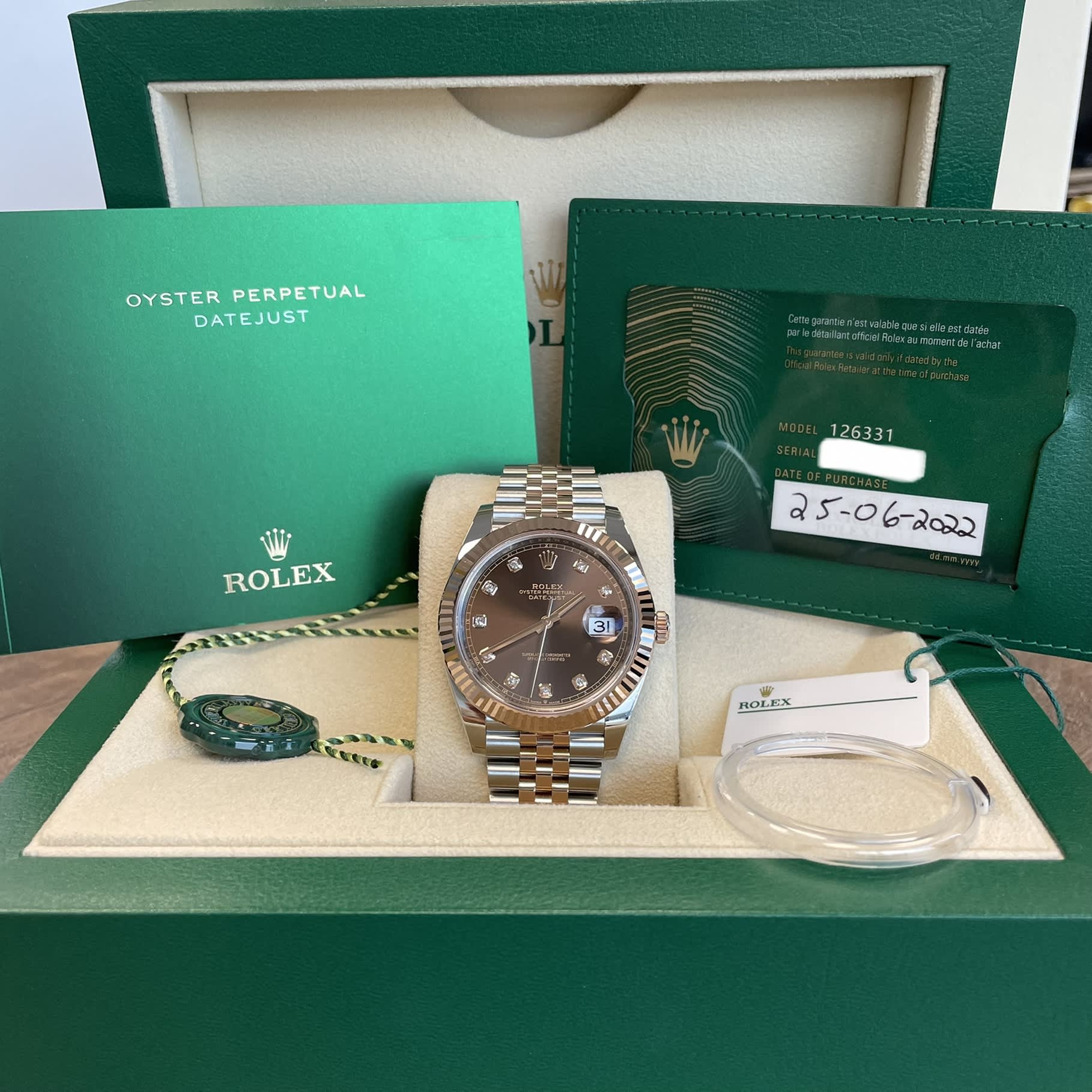 Rolex 126331 Datejust 41 Stainless Steel & 18K Rose Gold Chocolate Diamond Dial Jubilee Bracelet New 2022 Box/Papers