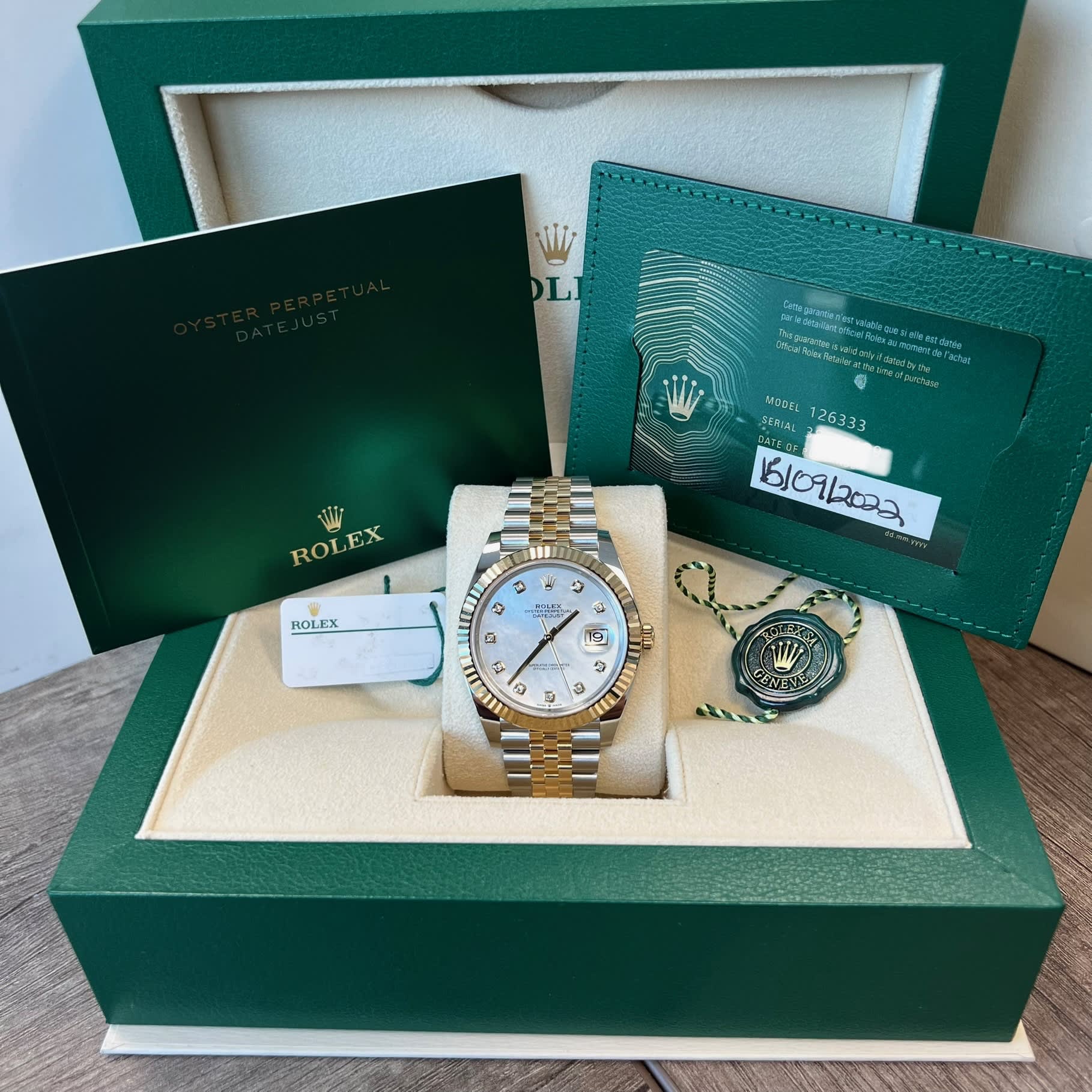 Rolex 126333 Datejust 41 Stainless Steel & 18K Yellow Gold MOP Diamond Dial Jubilee Bracelet New 2022 Box/Papers