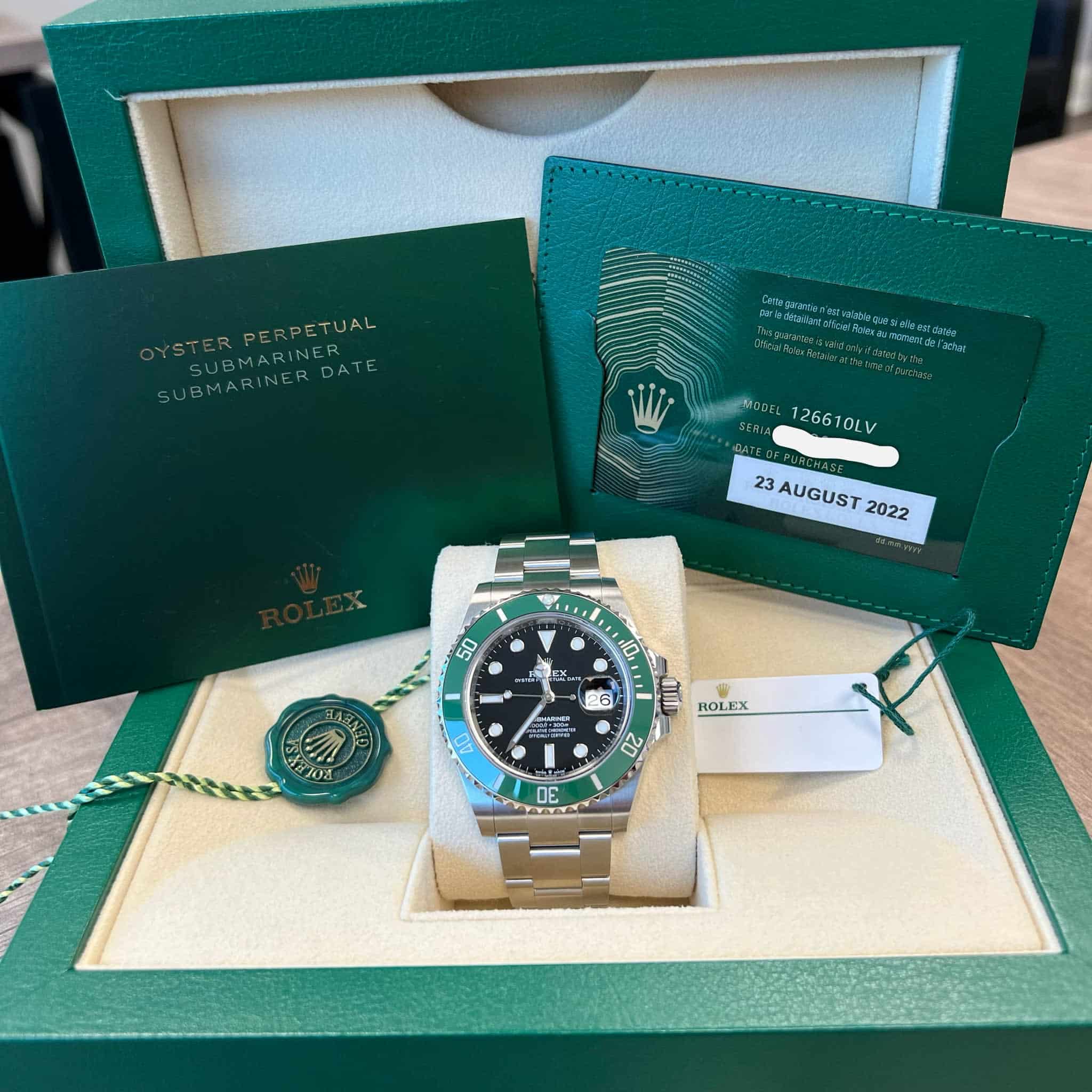 Rolex 126610LV Submariner Date Kermit Black Dial Green Bezel Oyster Bracelet New 2022 Box/Papers