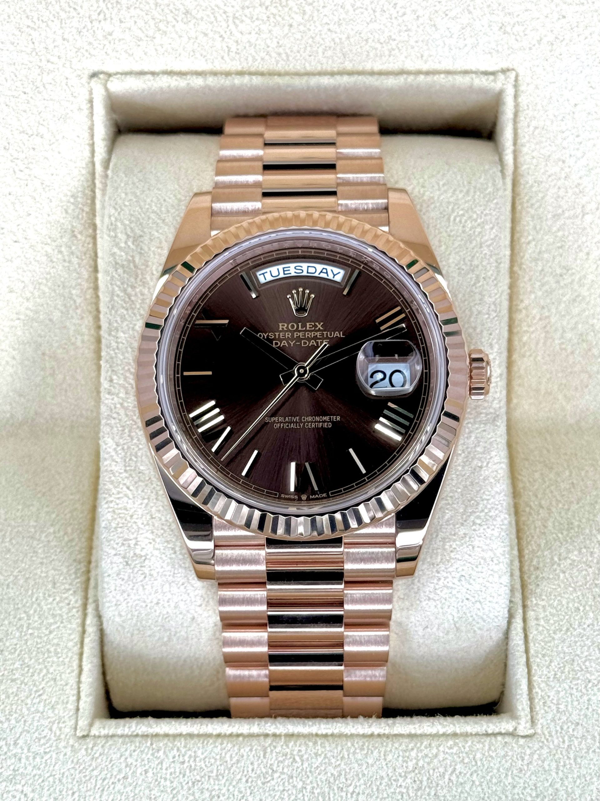 2024 Rolex Day-Date 40mm 228235 Rose Gold Chocolate Dial