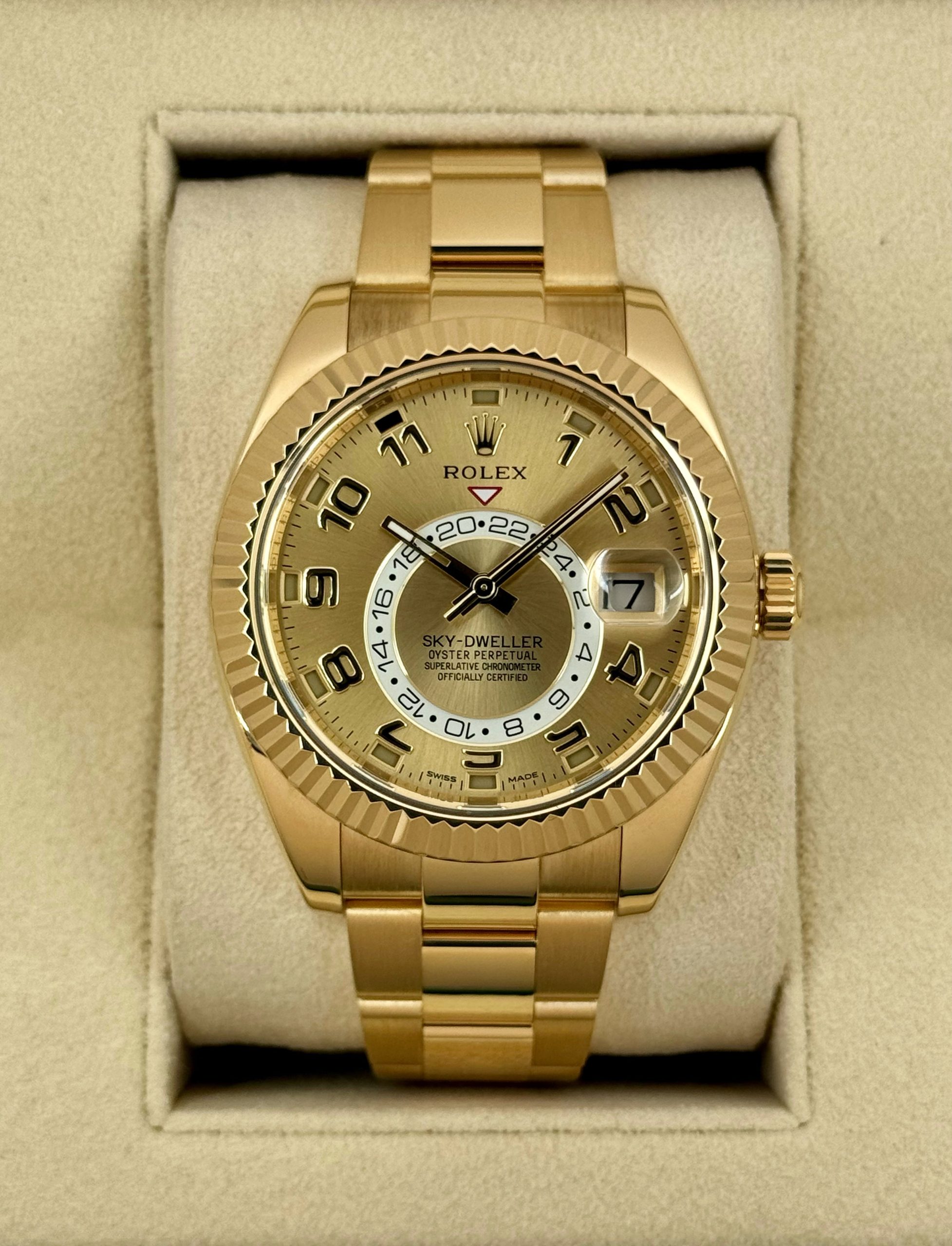 2019 Rolex Sky-Dweller 42mm 326938 Yellow Gold Oyster Champagne Dial